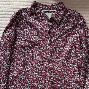 Banana Republic Red and Black Floral Blouse
